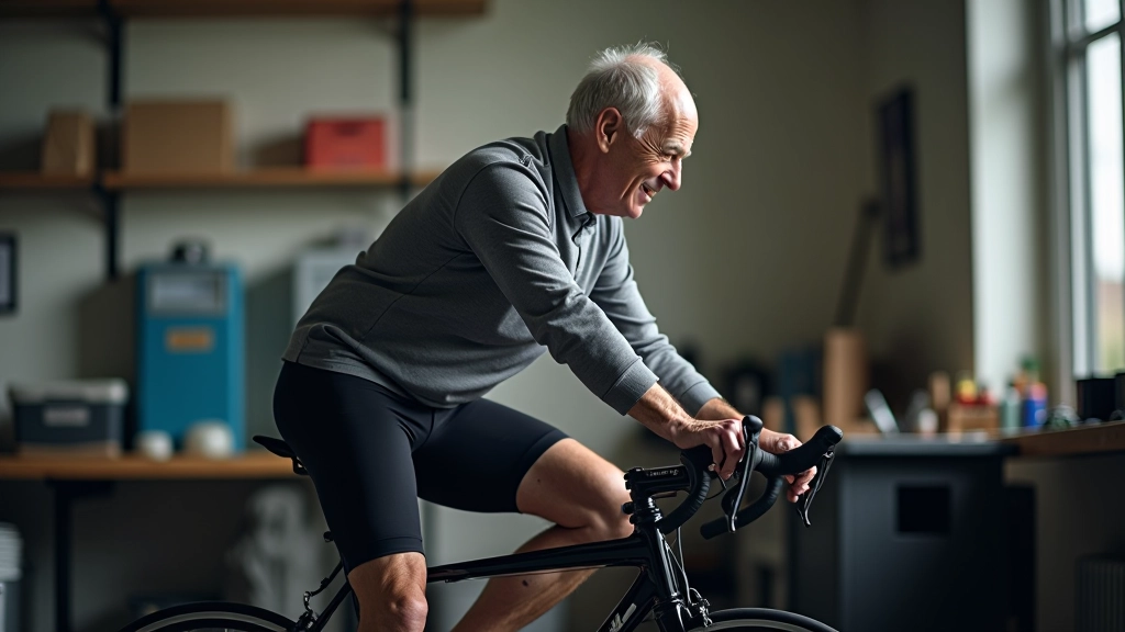 Cyclist demonstrating proper leg angle while seated on saddle, showing correct knee bend position