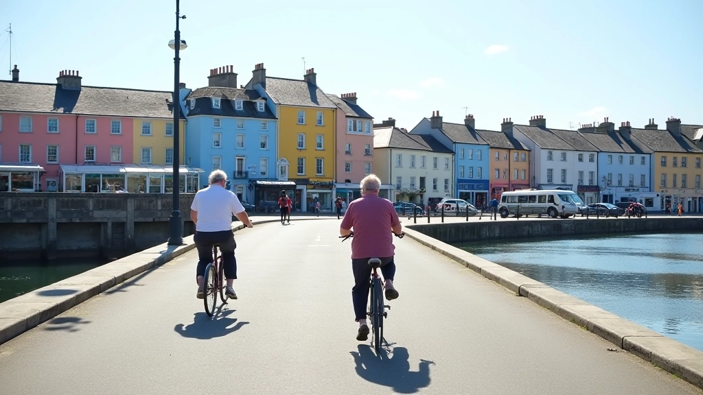 Cobh Harbour promenade with cyclists enjoying sheltered waterfront path